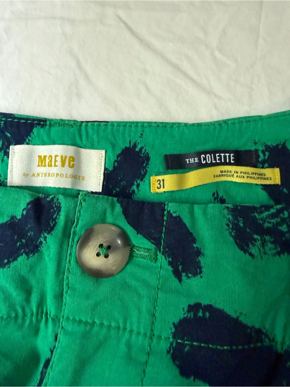 MAEVE The Colette Wide-Leg Crop Pants Green Blue Brush Stroke Print 31 - Picture 7 of 12